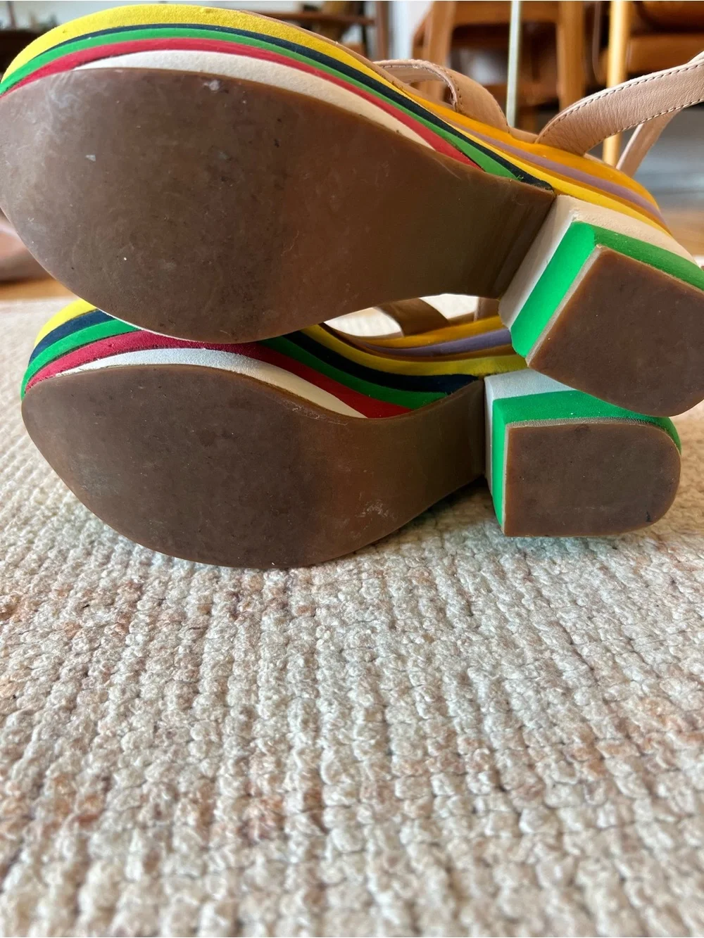 Jeffrey Campbell Rare “Salvatore” Platform Sandals in Rainbow Stripe - size 9